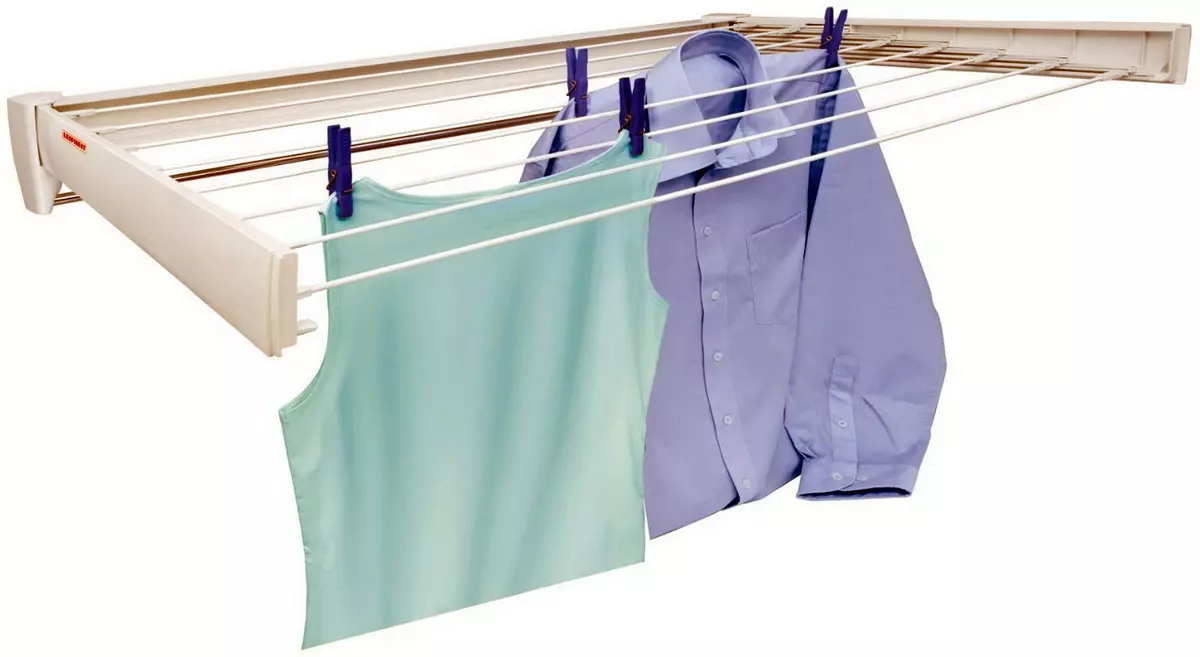 Secadores de balcón de techo (47 fotos): ¿Cómo instalar los perchas de balcón para el secado? Sistemas suspendidos de ropas y otros, comentarios. 10009_23