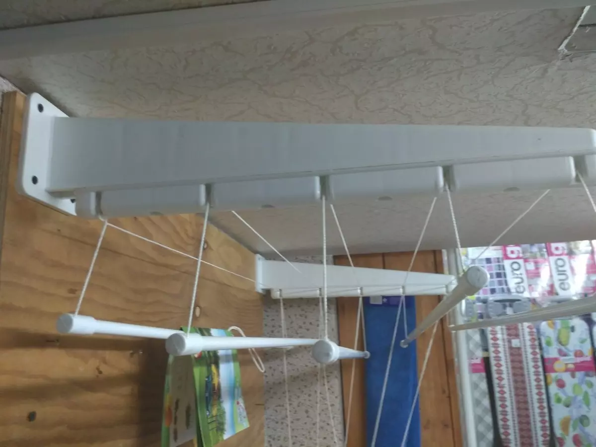 Plafondbalkondrogers (47 foto's): Hoe balkonhangers te installeren voor het drogen? Opgeschorte systemen van kleding touwen en anderen, beoordelingen 10009_43