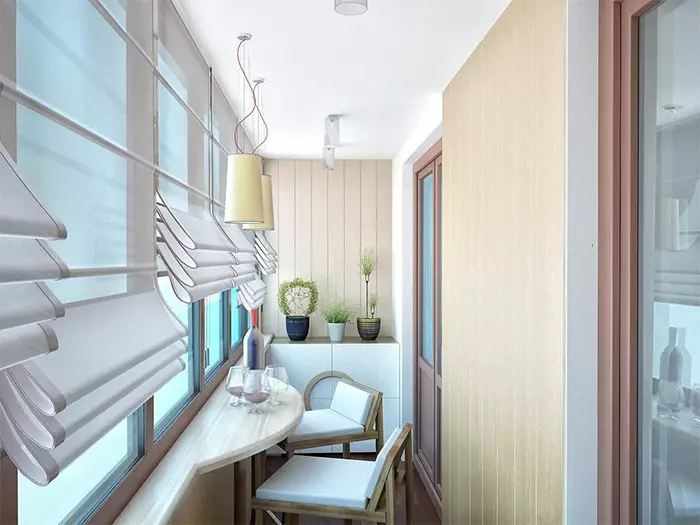 Het ontwerp van een smal balkon (46 foto's): de ideeën van het balkoninterieur in het appartement en in het huis. Opties voor het afronden van een lang balkon erin. Hoe het uit te rusten? 10011_27