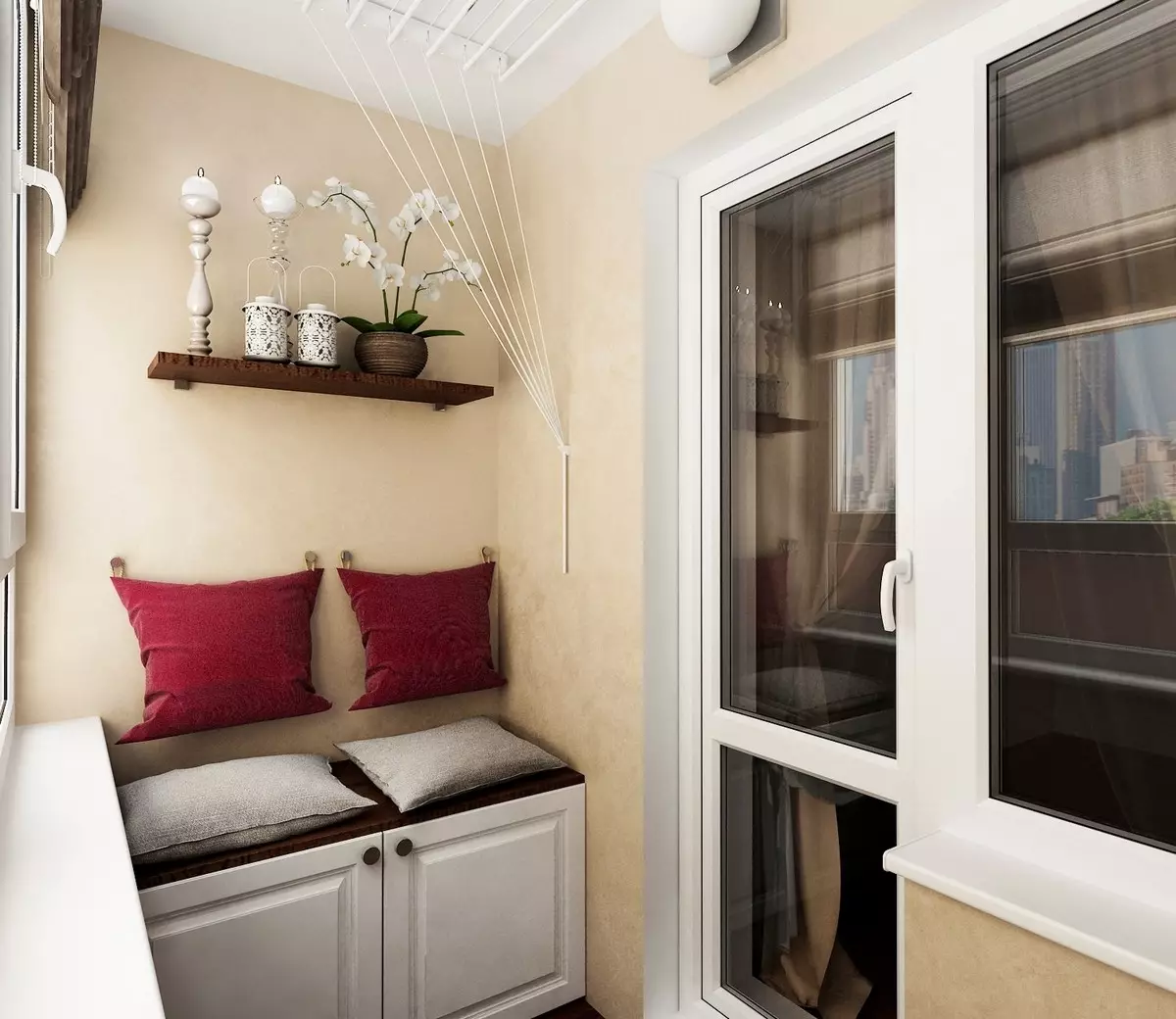 El diseño de un balcón estrecho (46 fotos): las ideas del interior del balcón en el apartamento y en la casa. Opciones para terminar un largo balcón dentro. ¿Cómo equiparlo? 10011_41
