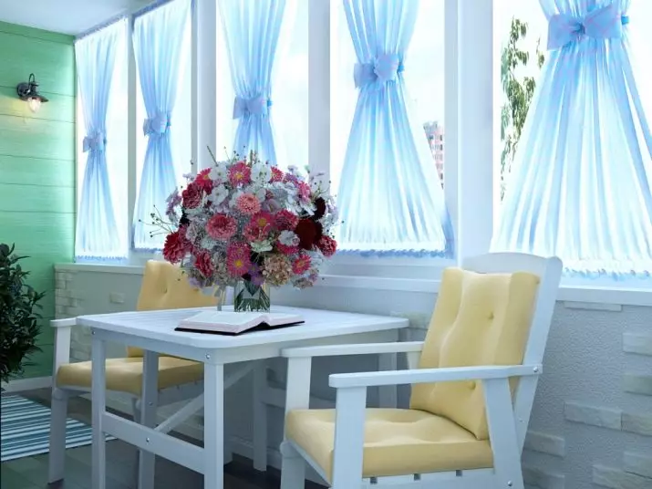 陽台上的窗簾（115張照片）：陽台窗簾設計的想法。如何掛漂亮的窗簾？光篷布窗簾和其他選擇設計 10025_48