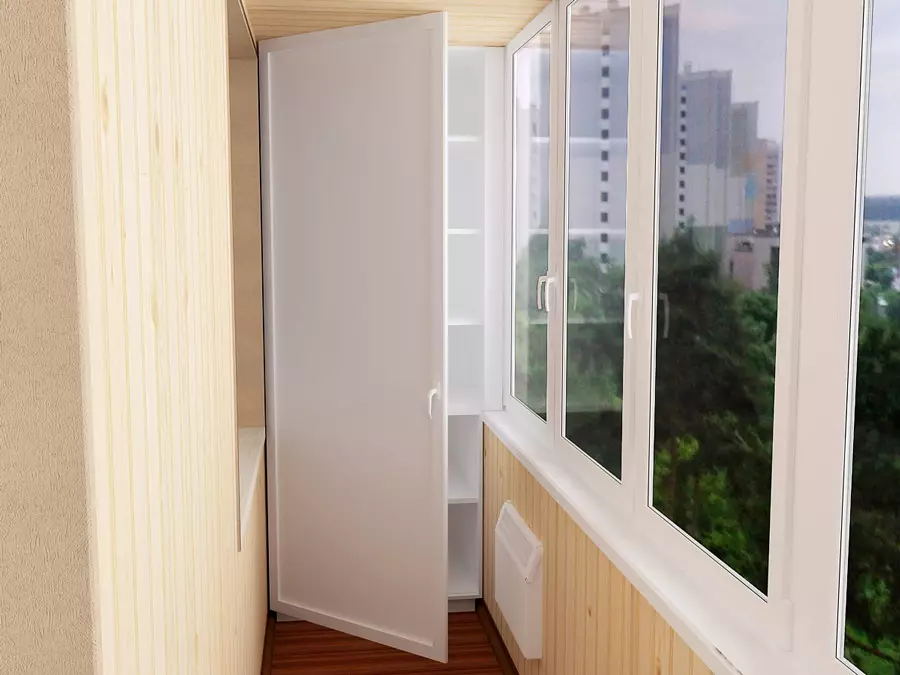 Rohová skříňka pro balkon (52 fotografií): Příklady překrásně vyrobené loggia design se šatníku, s křídly a otevřené police 10027_16