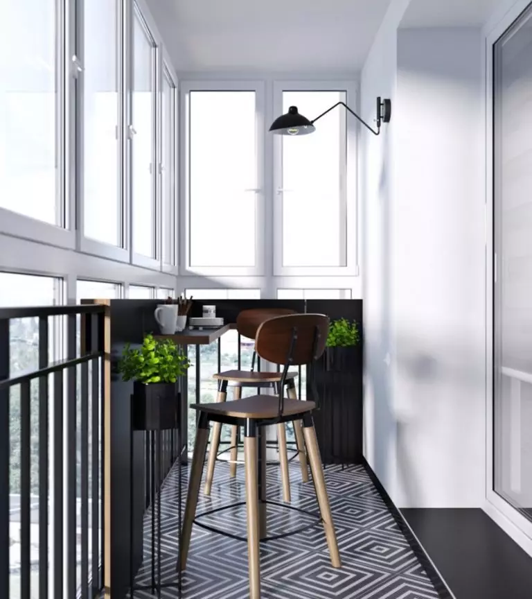 Loggia Design 6 meter (89 billeder): Interessante ideer til stilfuld efterbehandling inde Loggia, indretningsmuligheder med indbyggede garderobeskabe, indfødte loggia 10035_59