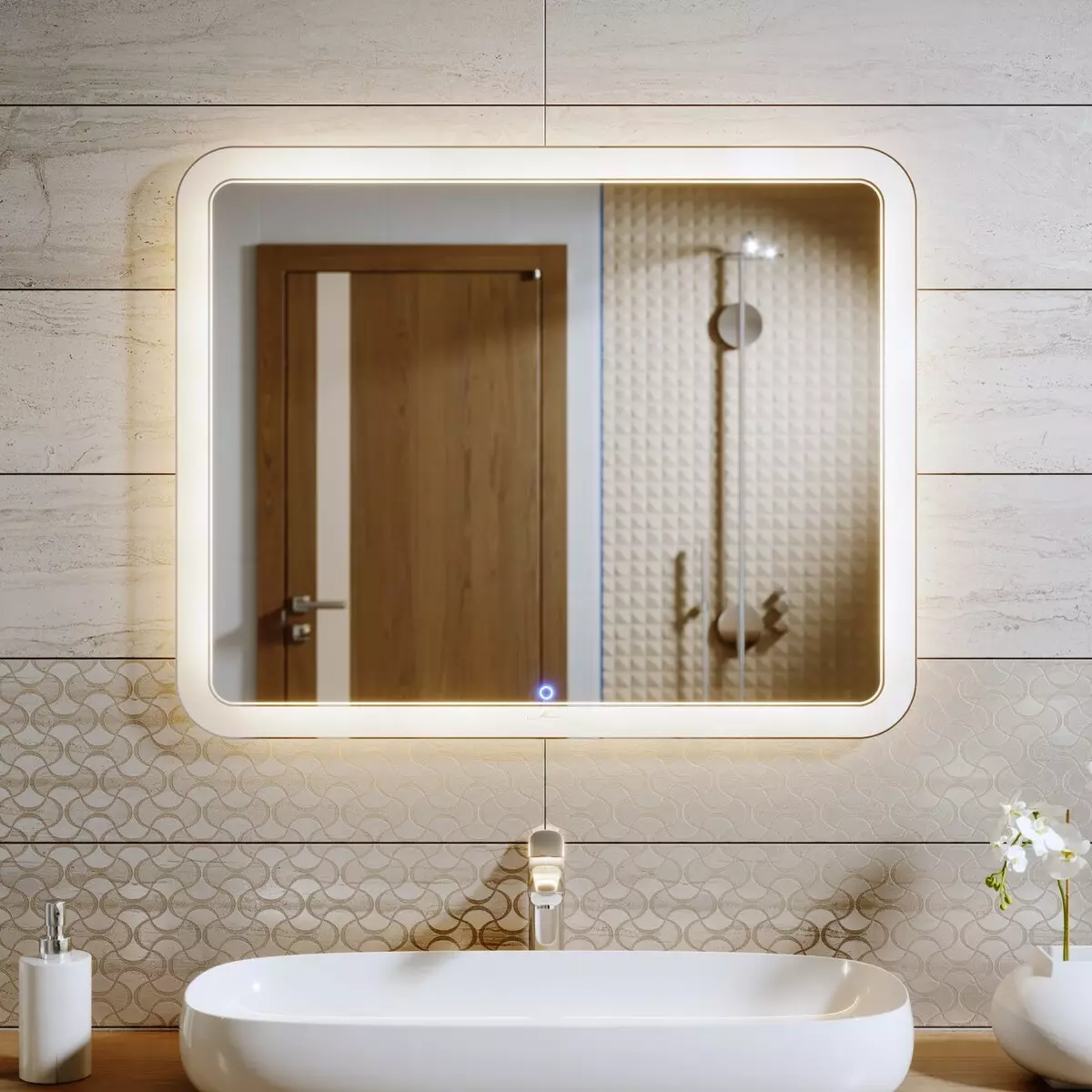 Espejo con iluminado en el baño (100 fotos): espejos con cinta LED 60, 90, 110 y 120 cm, la elección de los espejos cosméticos grandes y caros 10061_3