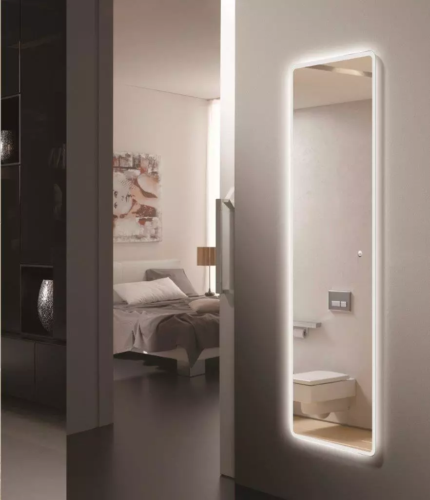 Espejo con iluminado en el baño (100 fotos): espejos con cinta LED 60, 90, 110 y 120 cm, la elección de los espejos cosméticos grandes y caros 10061_61
