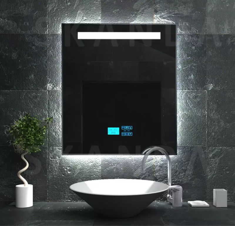 Espejo con iluminado en el baño (100 fotos): espejos con cinta LED 60, 90, 110 y 120 cm, la elección de los espejos cosméticos grandes y caros 10061_86