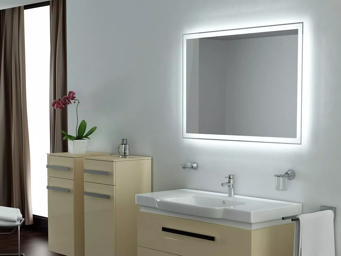Espejo con iluminado en el baño (100 fotos): espejos con cinta LED 60, 90, 110 y 120 cm, la elección de los espejos cosméticos grandes y caros 10061_9