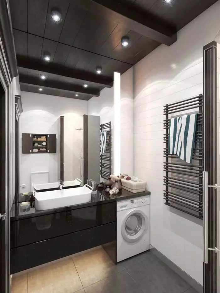 Baddesign 5 kvadratmeter. m med toalett (62 foton): planerar ett kombinerat badrum med tvättmaskin och utan, inredningsalternativ 10064_25