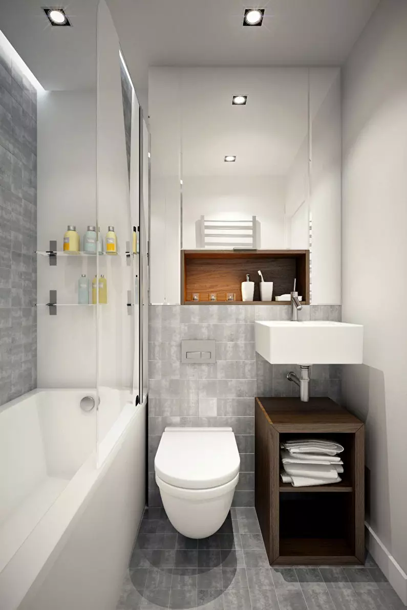 Design del bagno combinato con 3a struttura quadrata. M (76 foto): bagno interno bagno con lavatrice, posa una piccola stanza 10068_10