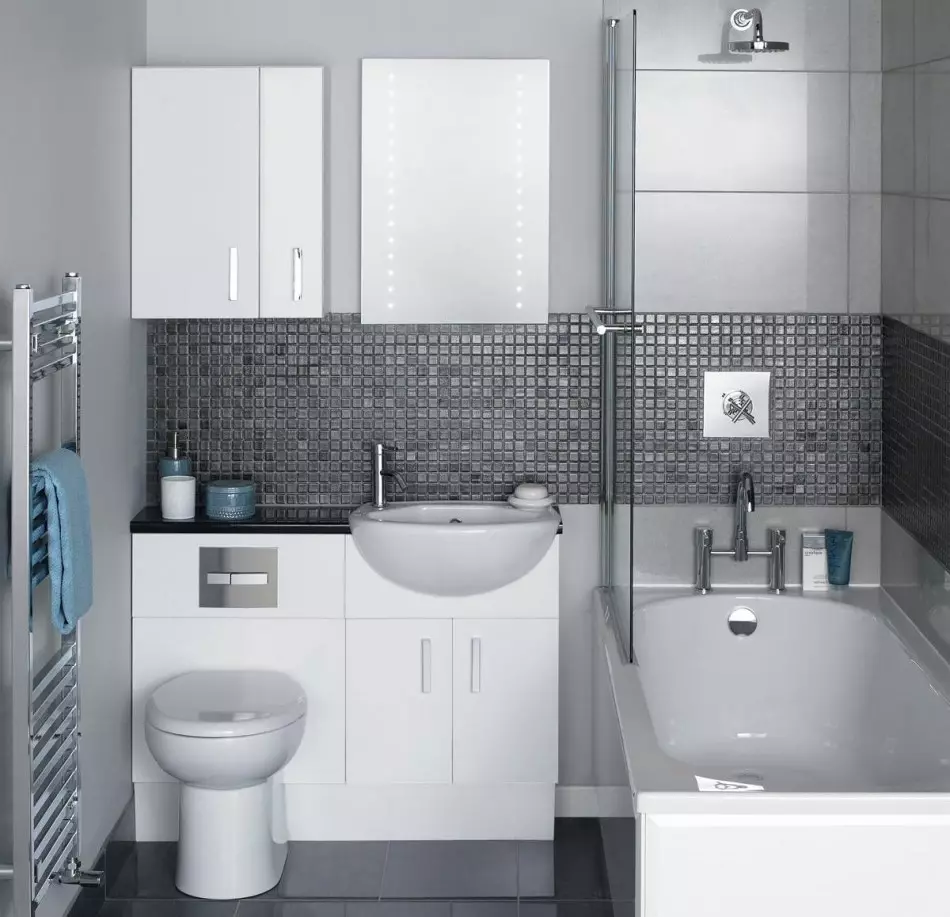 Дизајн на бања во комбинација со 3-та плоштад тоалет. M (76 фотографии): внатрешен дизајн бања со машина за перење, поставување на мала соба 10068_14