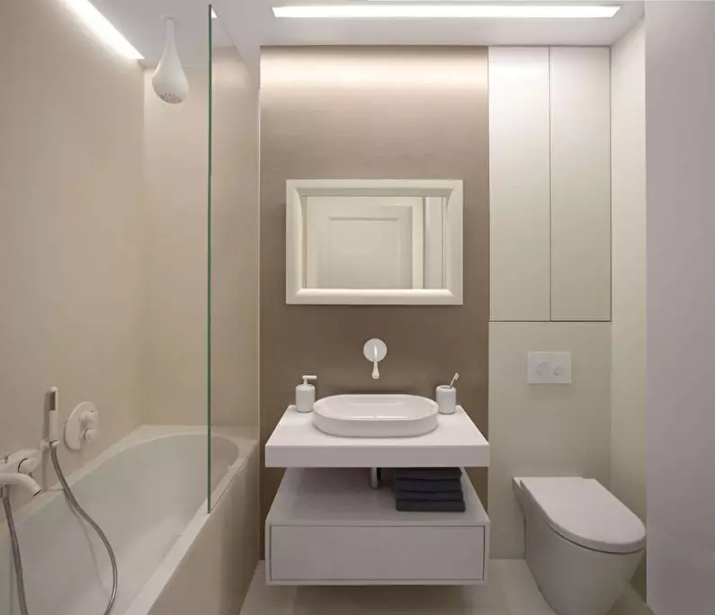 Desain kamar mandi dikombinasikan dengan toilet persegi ke-3. M (76 foto): Kamar mandi desain interior dengan mesin cuci, meletakkan ruangan kecil 10068_18