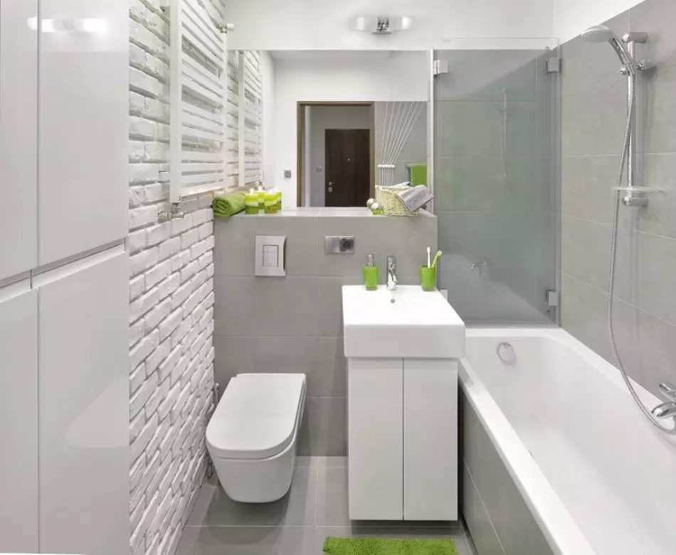 Design del bagno combinato con 3a struttura quadrata. M (76 foto): bagno interno bagno con lavatrice, posa una piccola stanza 10068_22