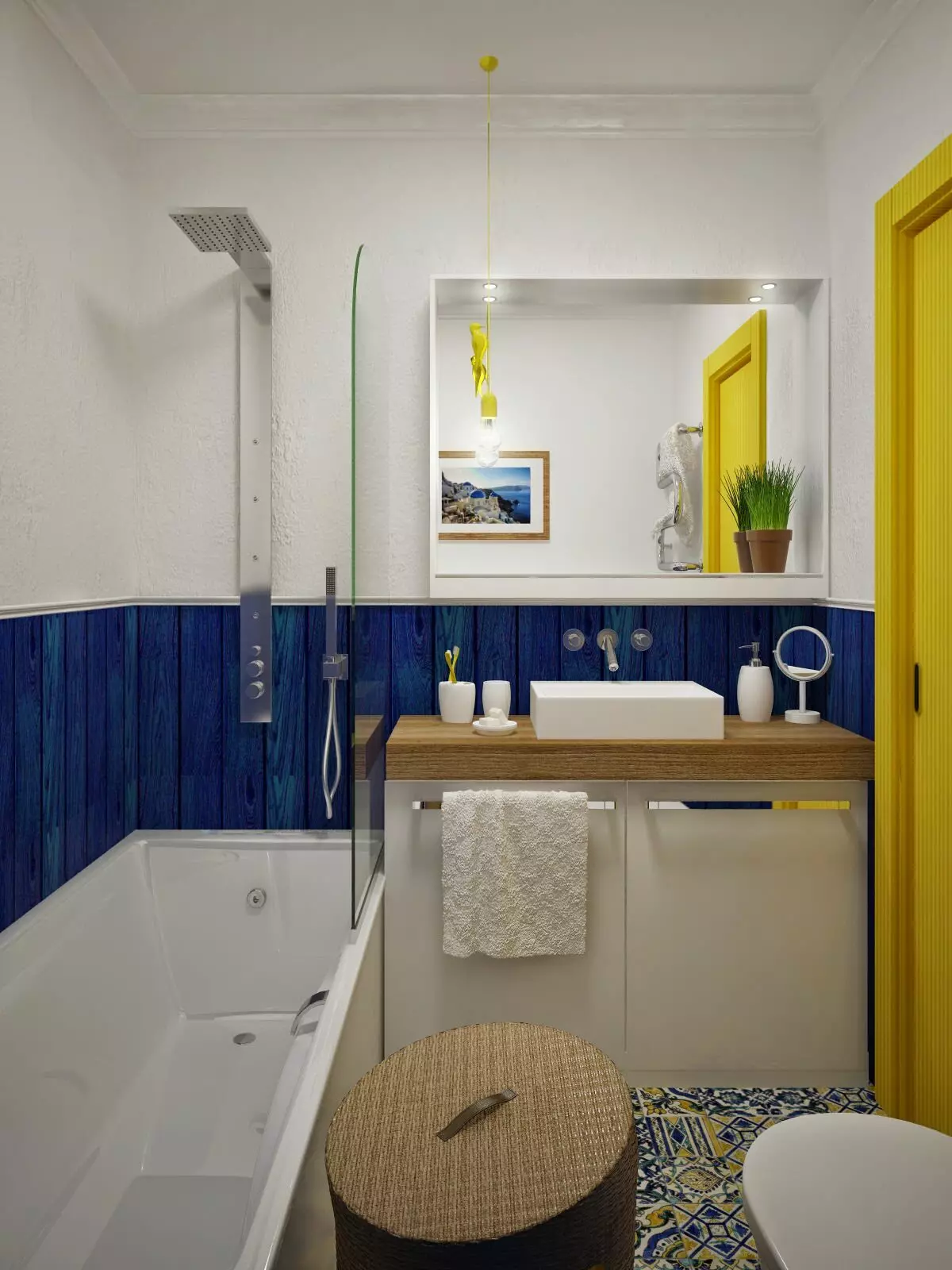 Desain kamar mandi dikombinasikan dengan toilet persegi ke-3. M (76 foto): Kamar mandi desain interior dengan mesin cuci, meletakkan ruangan kecil 10068_23