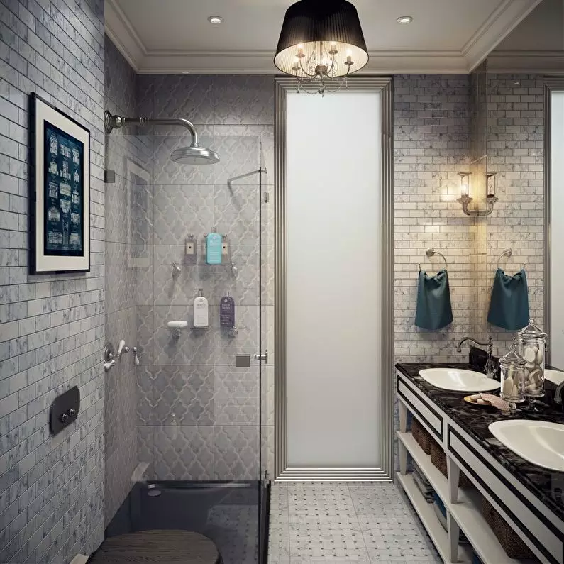 Desain kamar mandi dikombinasikan dengan toilet persegi ke-3. M (76 foto): Kamar mandi desain interior dengan mesin cuci, meletakkan ruangan kecil 10068_30