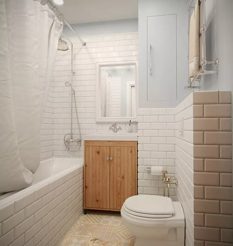 Design del bagno combinato con 3a struttura quadrata. M (76 foto): bagno interno bagno con lavatrice, posa una piccola stanza 10068_42