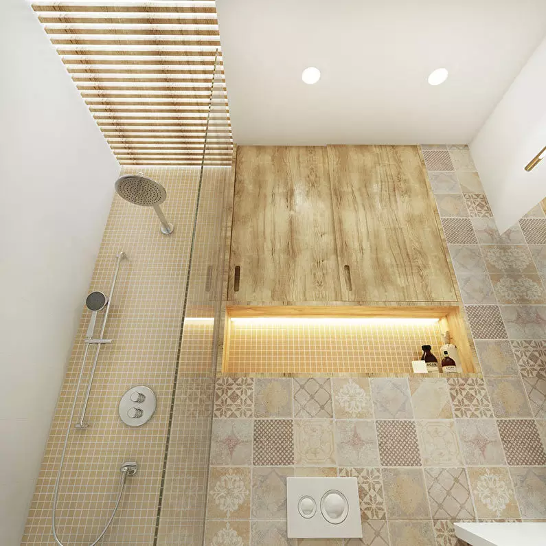 Design del bagno combinato con 3a struttura quadrata. M (76 foto): bagno interno bagno con lavatrice, posa una piccola stanza 10068_43