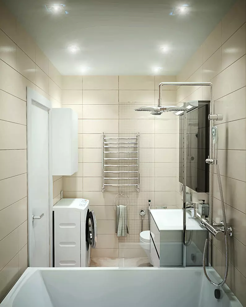 Desain kamar mandi dikombinasikan dengan toilet persegi ke-3. M (76 foto): Kamar mandi desain interior dengan mesin cuci, meletakkan ruangan kecil 10068_50