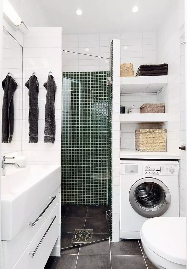 עיצוב אמבטיה בשילוב עם שירותים מרובע 3. M (76 תמונות): עיצוב פנים חדר אמבטיה עם מכונת כביסה, הנחת חדר קטן 10068_66