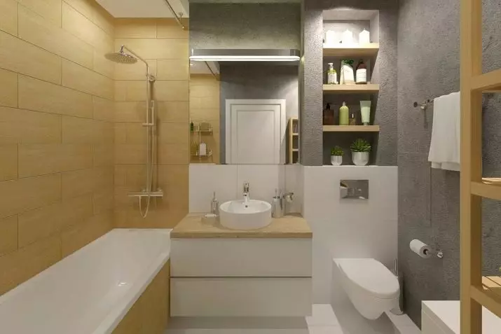 Desain kamar mandi dikombinasikan dengan toilet persegi ke-3. M (76 foto): Kamar mandi desain interior dengan mesin cuci, meletakkan ruangan kecil 10068_68