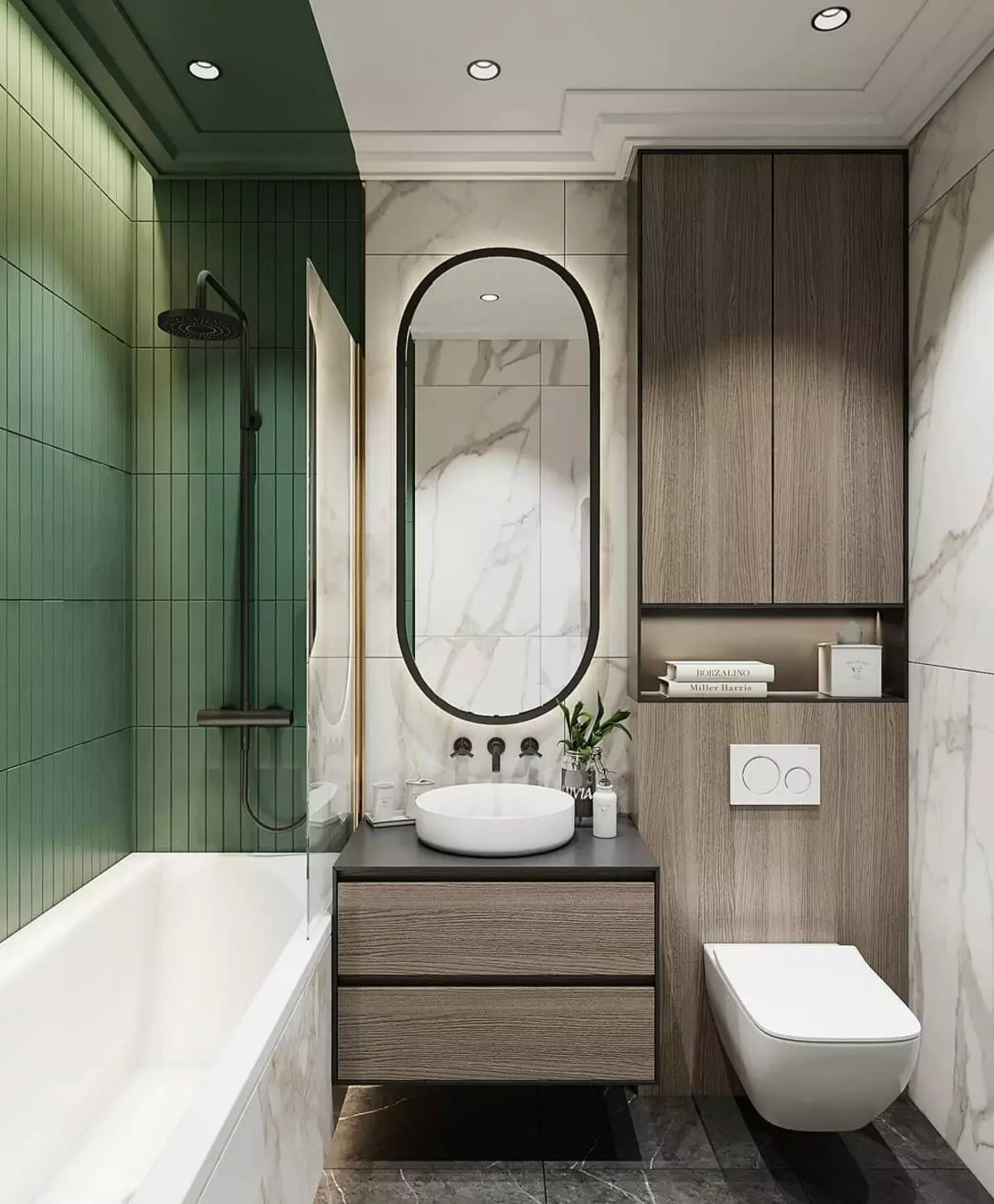 Design del bagno combinato con 3a struttura quadrata. M (76 foto): bagno interno bagno con lavatrice, posa una piccola stanza 10068_71