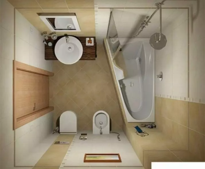 Design del bagno combinato con 3a struttura quadrata. M (76 foto): bagno interno bagno con lavatrice, posa una piccola stanza 10068_73