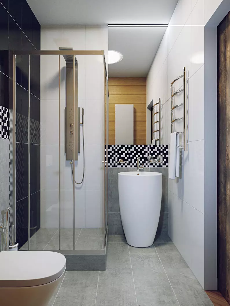 Desain kamar mandi dikombinasikan dengan toilet persegi ke-3. M (76 foto): Kamar mandi desain interior dengan mesin cuci, meletakkan ruangan kecil 10068_9