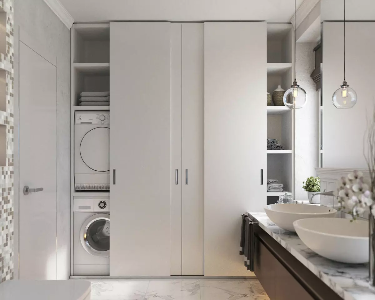 Ντουλάπια χωρίς καθρέφτη για μπάνια: Επιλέξτε τοποθετημένο λευκό και άλλα έγχρωμα ντουλάπια, συνδυασμός ενός ντουλαπιού τοίχου με ένα κοινό εσωτερικό μπάνιο 10071_12