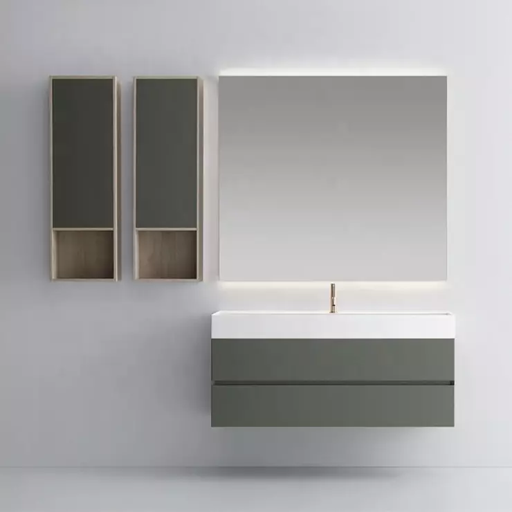 Gabinetes sin espejo para baños: elija Blanco montado y otros casilleros de color, combinación de un gabinete de pared con un interior de baño común 10071_13