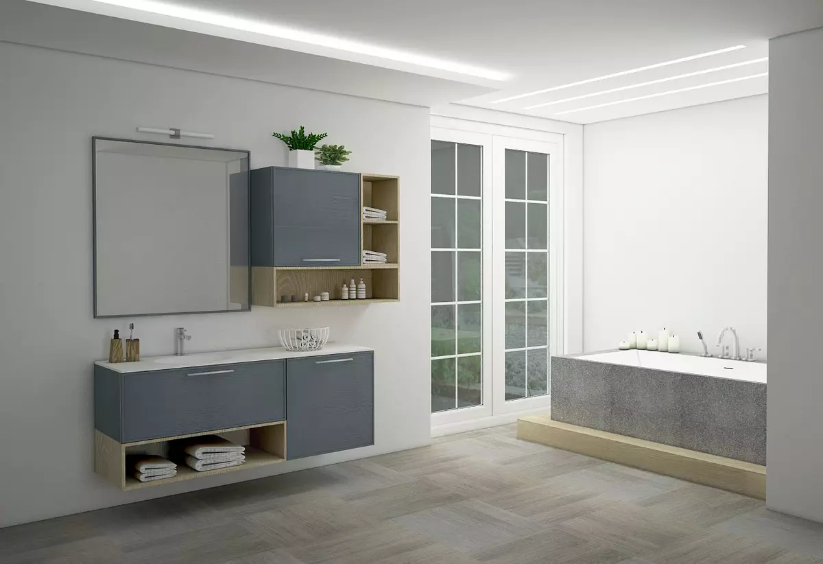 Gabinetes sin espejo para baños: elija Blanco montado y otros casilleros de color, combinación de un gabinete de pared con un interior de baño común 10071_3