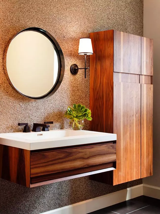 Armaris sense un mirall per a banys: triar muntat els armaris de color blanc i altres, combinació d'un armari de paret amb un interior bany comú 10071_31