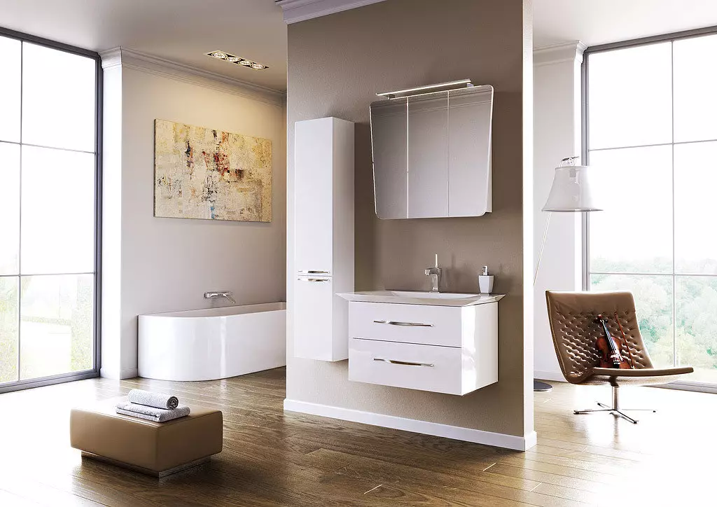 Skříně bez zrcadla pro koupelny: Zvolte namontované bílé a jiné barevné skříňky, kombinace nástěnné skříně s společným interiérem koupelny 10071_4