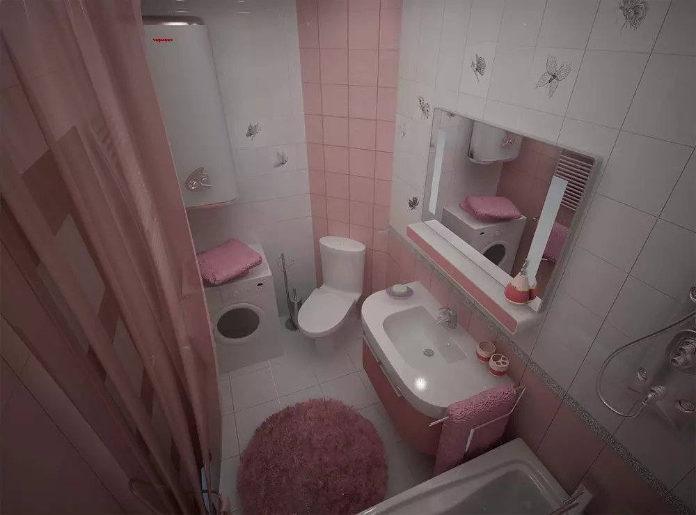 Bathroom-dezajno kun neceseja kaj lavmaŝino (62 fotoj): ecoj de malgranda kombinita banĉambro, ĉambra aranĝo kun duŝejo, maŝino kaj neceseja bovlo 10078_38