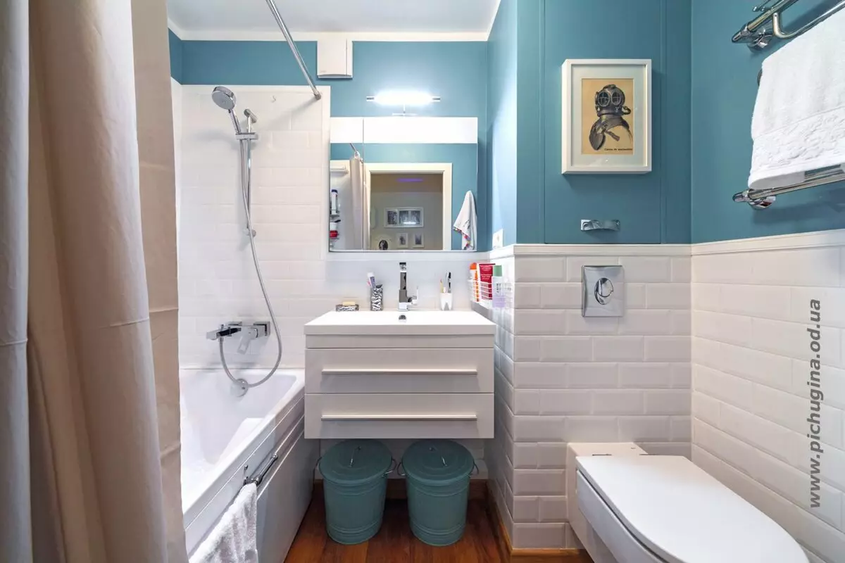 Khrushchev（75枚の写真）にある浴室を組み合わせた浴室：トイレと組み合わせた小さなお風呂のデザイン。部屋はどんなサイズですか？洗濯機が付いているバスルームのインテリアデザインのアイデア 10081_60