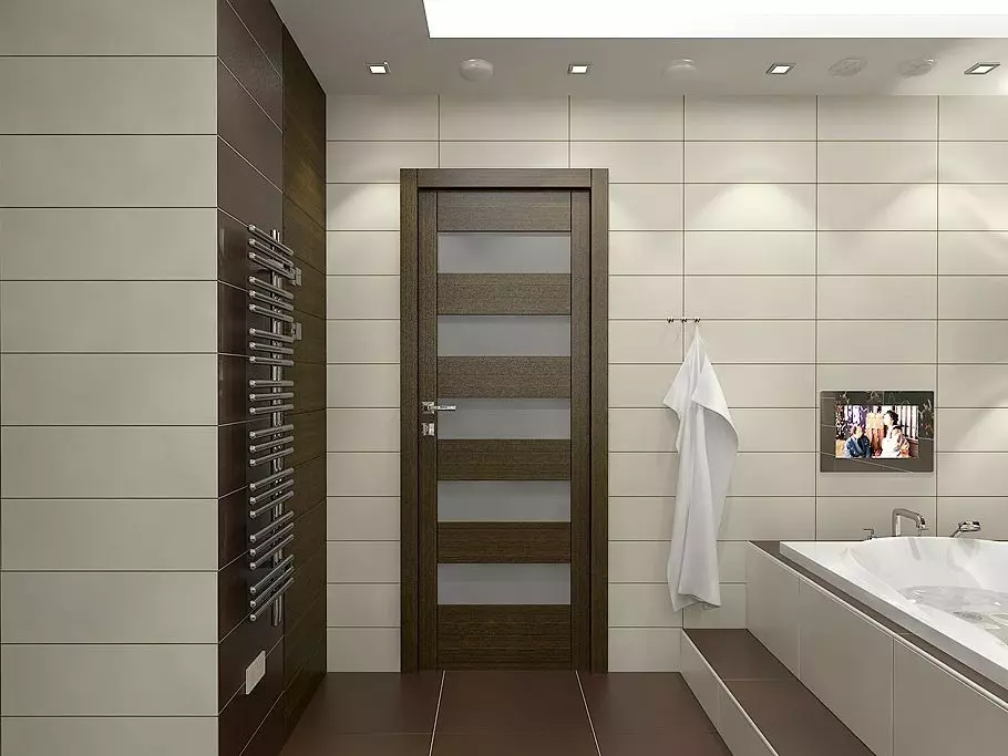 Ajtók a fürdőszobában és a WC-nek (81 fotók): Mi jobb, ha a szobába kerülne? Hogyan válasszuk ki az ajtókat a fürdőszobában? A műanyag és csúszó modellek áttekintése, szélessége és egyéb dimenziói 10083_46
