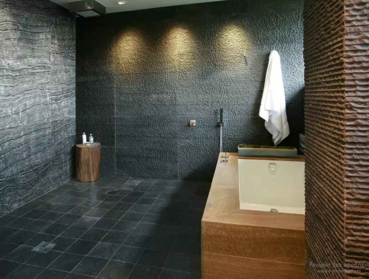 Relief ubin untuk kamar mandi (27 foto): Pro dan kontra dari ombak ubin. Desain ubin bergelombang. Contoh ubin timbul di interior kamar mandi 10090_9