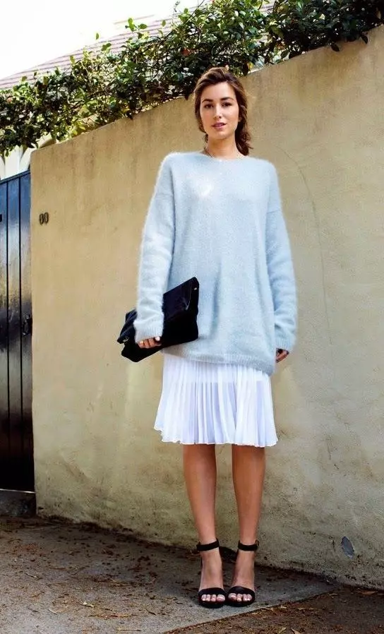 セーターとスカート（150枚の写真）：ミディスカート、ミディスカート、スカートのセーターを開けながら、薄板スカートとセーター 1009_82