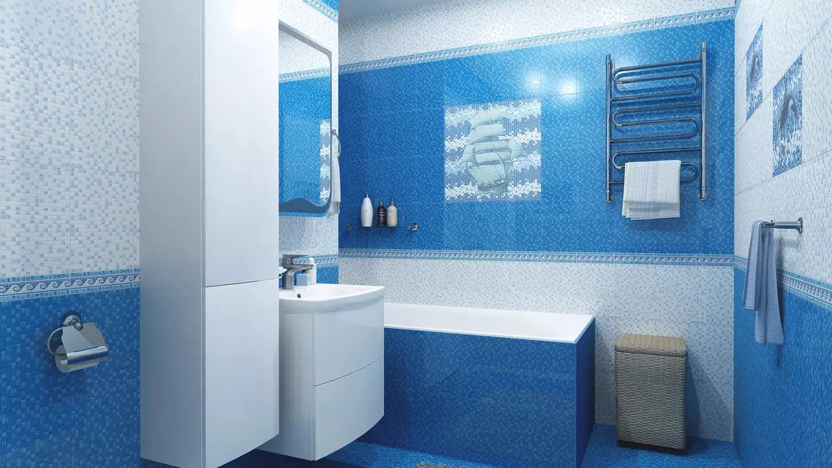 Plave pločice za kupaonicu (50 slike): Zidne keramičke pločice plave u kupatilu, Laguna prikupljanje i druge serije iz Rusije 10107_10