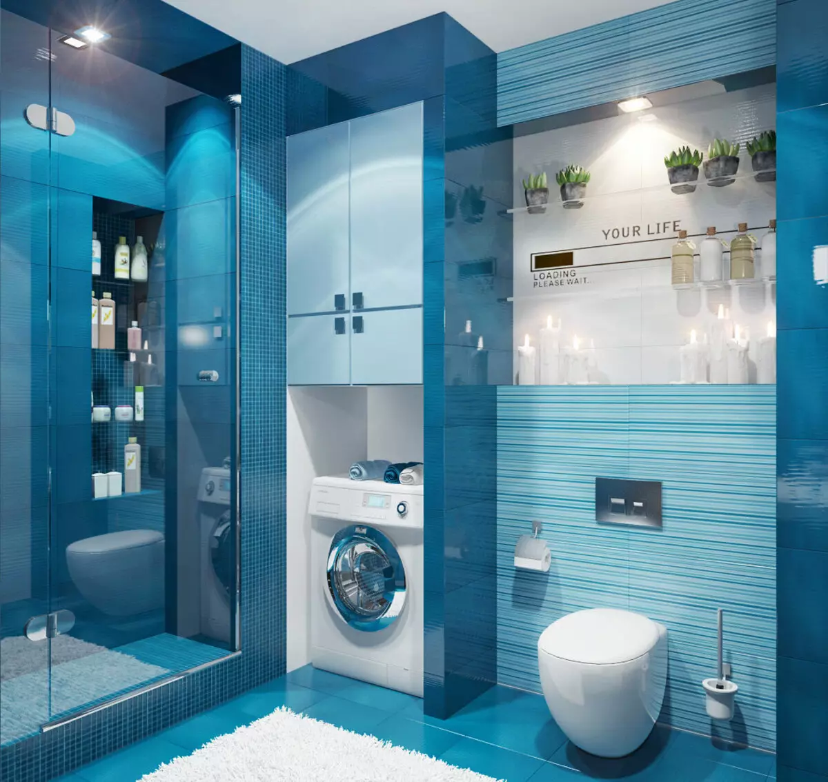 Plave pločice za kupaonicu (50 slike): Zidne keramičke pločice plave u kupatilu, Laguna prikupljanje i druge serije iz Rusije 10107_21