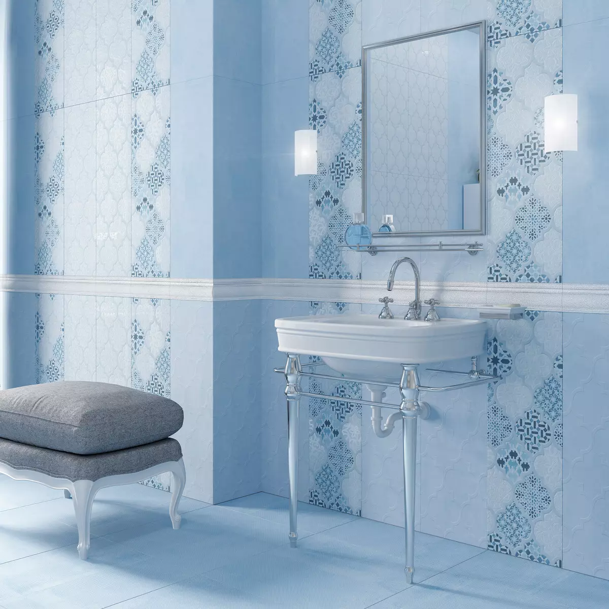 Plave pločice za kupaonicu (50 slike): Zidne keramičke pločice plave u kupatilu, Laguna prikupljanje i druge serije iz Rusije 10107_3