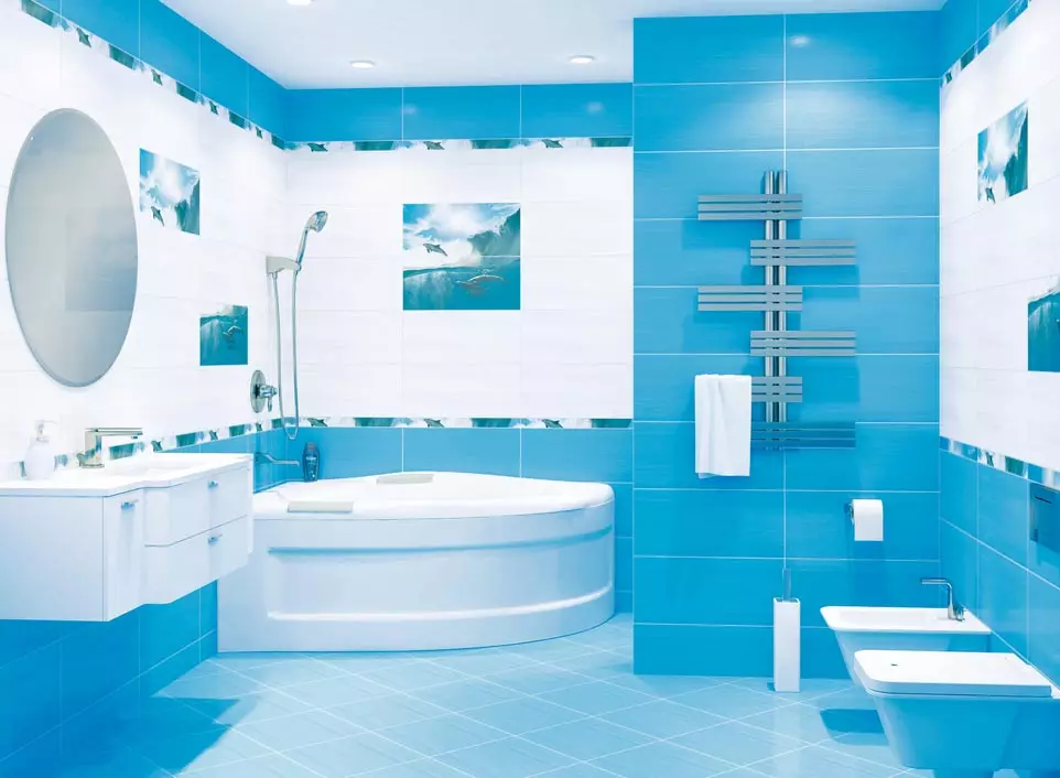 Plave pločice za kupaonicu (50 slike): Zidne keramičke pločice plave u kupatilu, Laguna prikupljanje i druge serije iz Rusije 10107_50