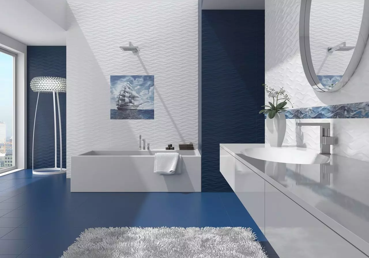 Plave pločice za kupaonicu (50 slike): Zidne keramičke pločice plave u kupatilu, Laguna prikupljanje i druge serije iz Rusije 10107_8