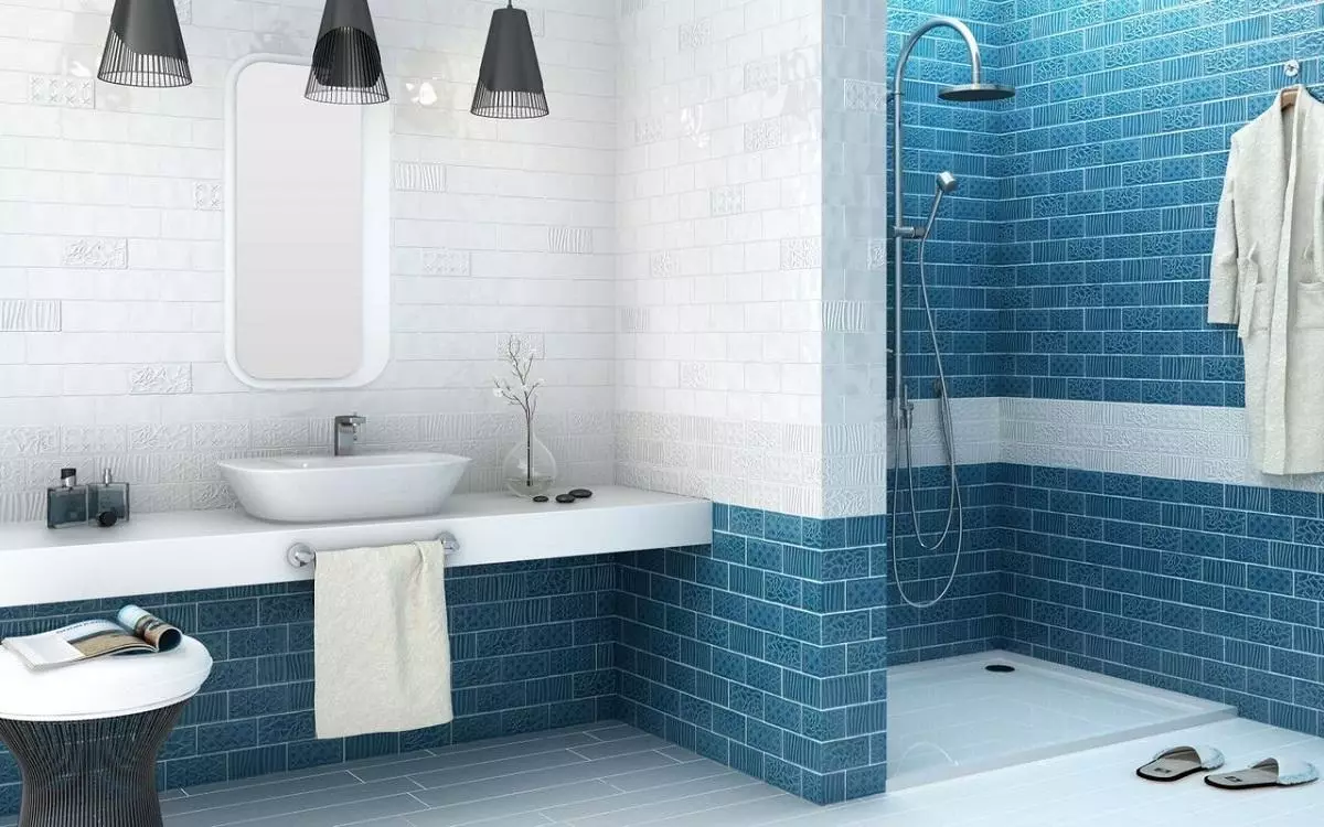 Plave pločice za kupaonicu (50 slike): Zidne keramičke pločice plave u kupatilu, Laguna prikupljanje i druge serije iz Rusije 10107_9