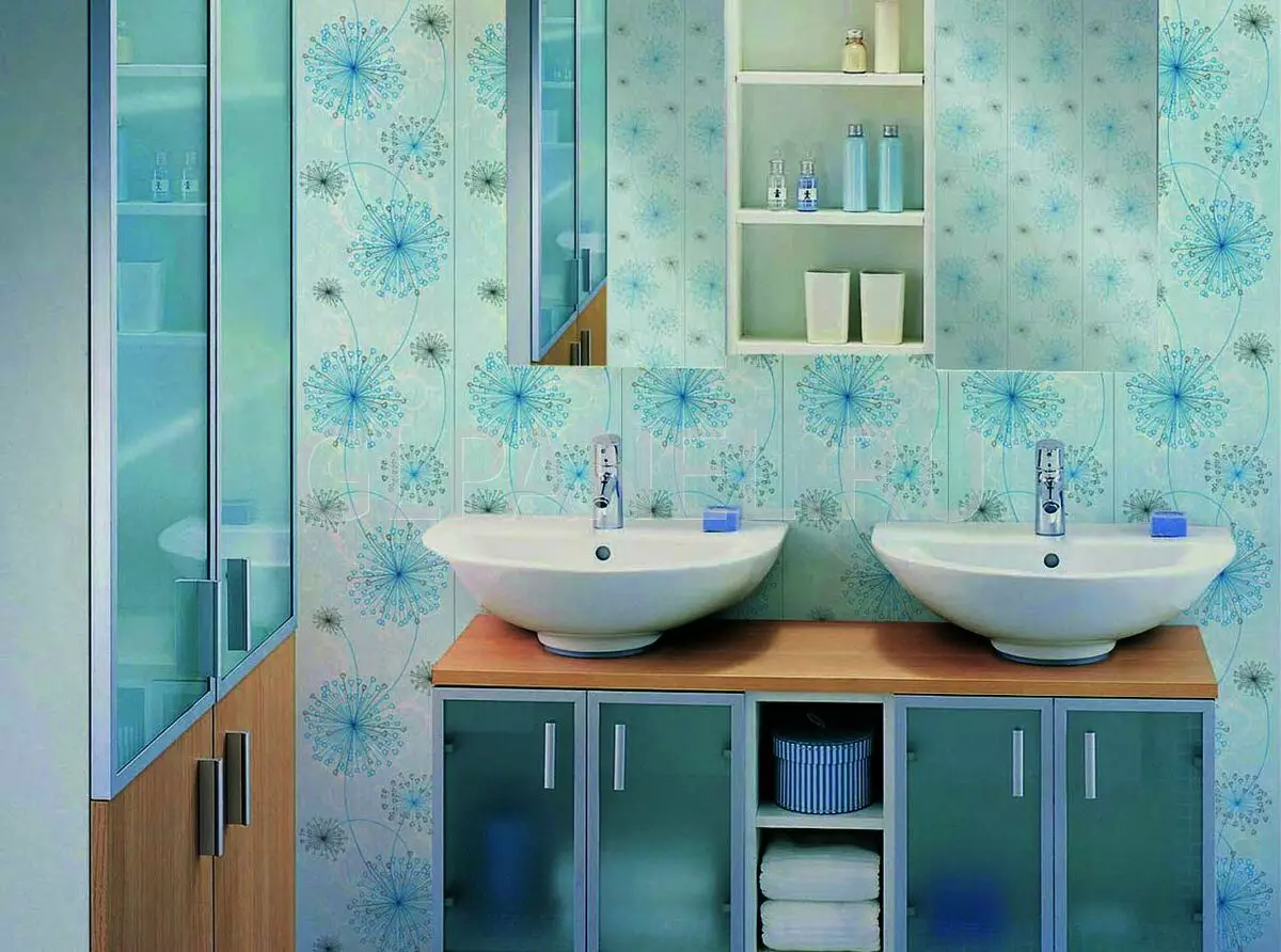 Ako oddeliť steny v kúpeľni iné ako dlaždice? 65 Fotografie: Možnosti dizajnu. Tapety a iné dokončovacie materiály. Čo môže byť namiesto dlaždice šité a stena? 10108_37