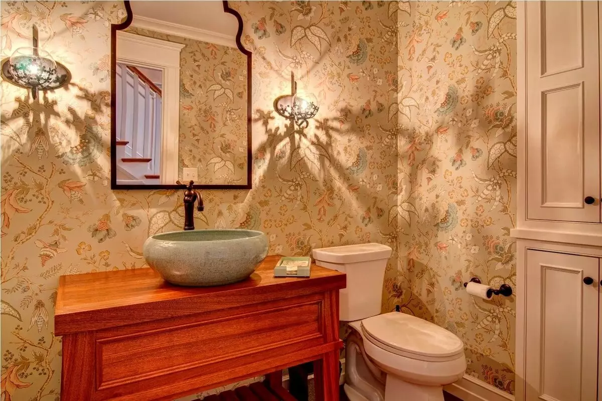 Bagaimana untuk memisahkan dinding di bilik mandi selain jubin? 65 Foto: Pilihan Reka Bentuk. Wallpaper dan bahan penamat lain. Apa yang boleh dijahit dan dinding bukan jubin? 10108_57
