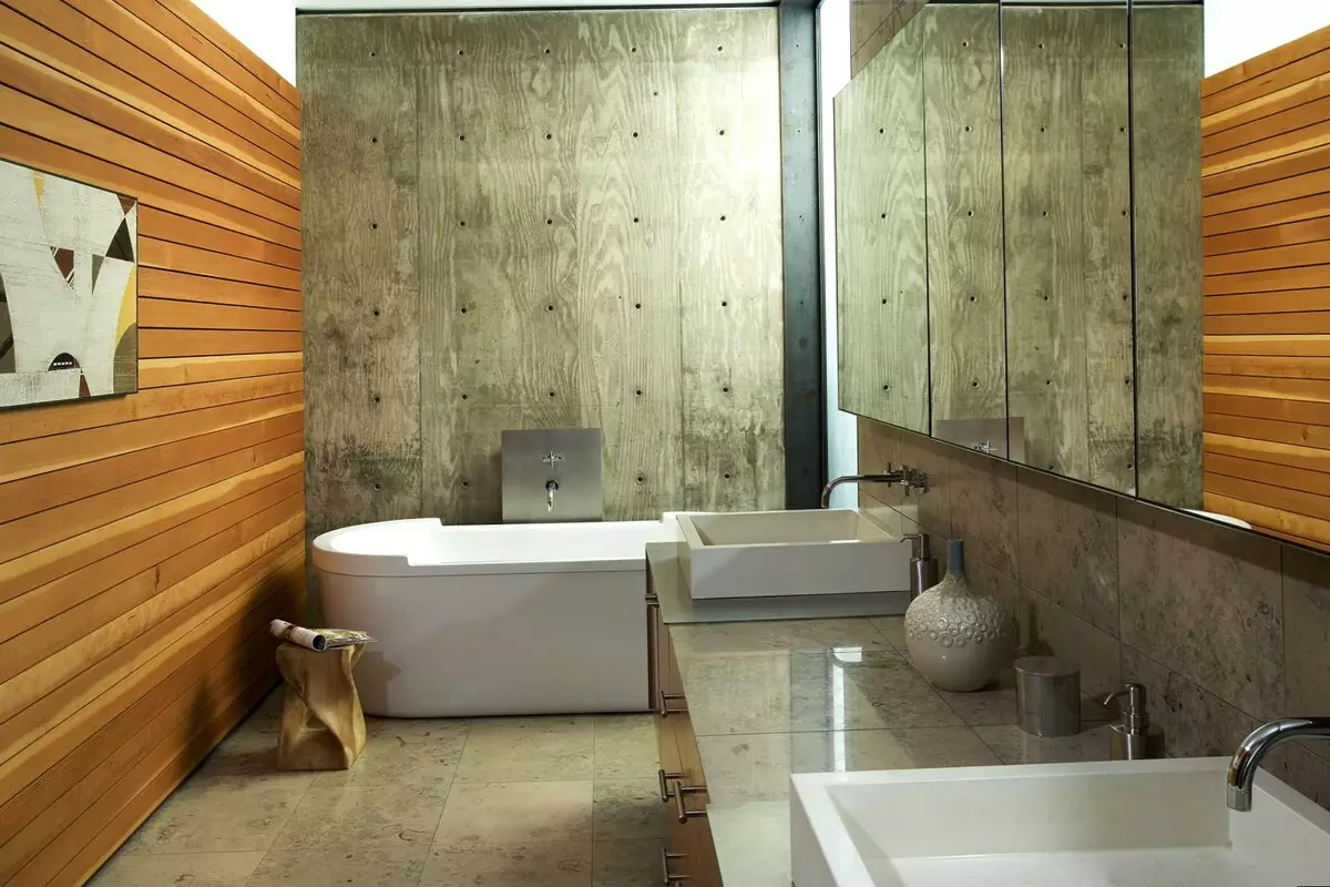 Како да ги одделите ѕидовите во бањата, освен плочки? 65 Слики: Опции за дизајн. Позадини и други завршни материјали. Што може да се шири и ѕид наместо плочка? 10108_58