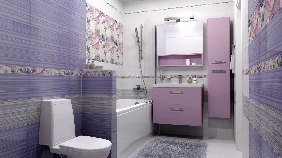 کاشی های Lilac برای حمام (32 عکس): طراحی حمام با کاشی های لیلاک، پلاس ها و کاشی های منفی در رنگ های بنفش 10110_15