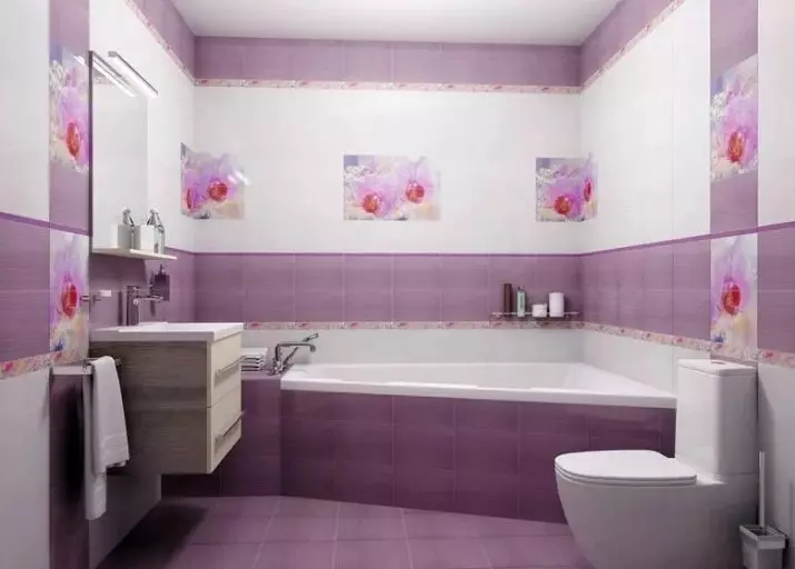 Lila teëls vir die badkamer (32 foto's): badkamer ontwerp met lila teëls, plus punte en nadele teëls in pers kleure 10110_22