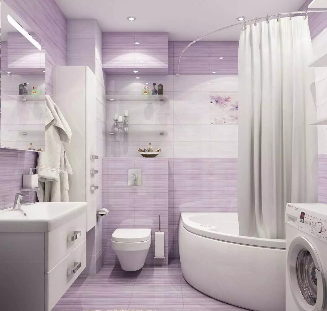 کاشی های Lilac برای حمام (32 عکس): طراحی حمام با کاشی های لیلاک، پلاس ها و کاشی های منفی در رنگ های بنفش 10110_25
