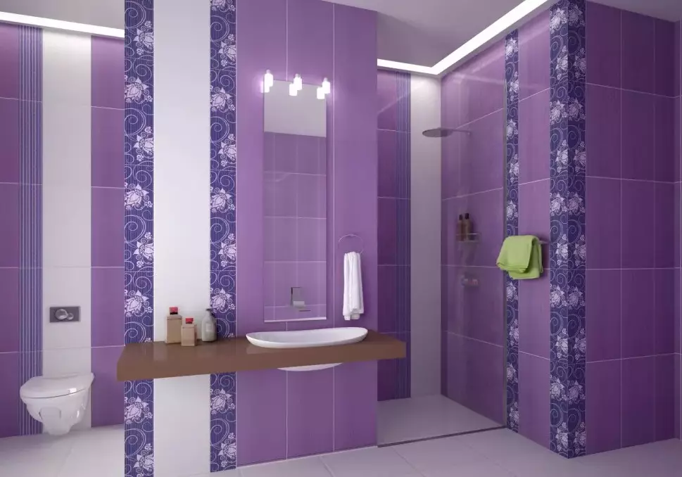 Lila teëls vir die badkamer (32 foto's): badkamer ontwerp met lila teëls, plus punte en nadele teëls in pers kleure 10110_27