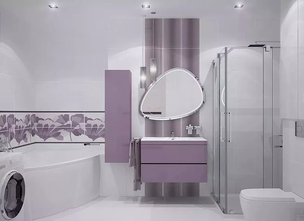 کاشی های Lilac برای حمام (32 عکس): طراحی حمام با کاشی های لیلاک، پلاس ها و کاشی های منفی در رنگ های بنفش 10110_28
